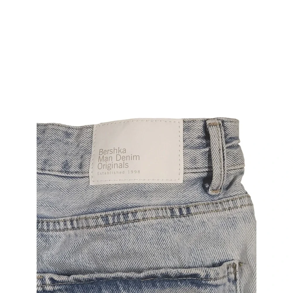 Bershka Distressed‎ Denim Jorts Mens 30 Light Acid Wash Ripped Raw Hem Shorts
